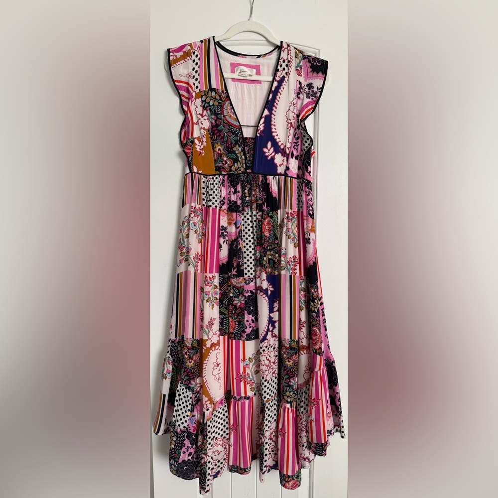 Anthropologie Ruffled Patchwork Midi Dress